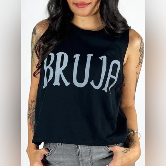 MIGDALIA Bruja Crop Muscle Tank in Black - Picture 2 of 11